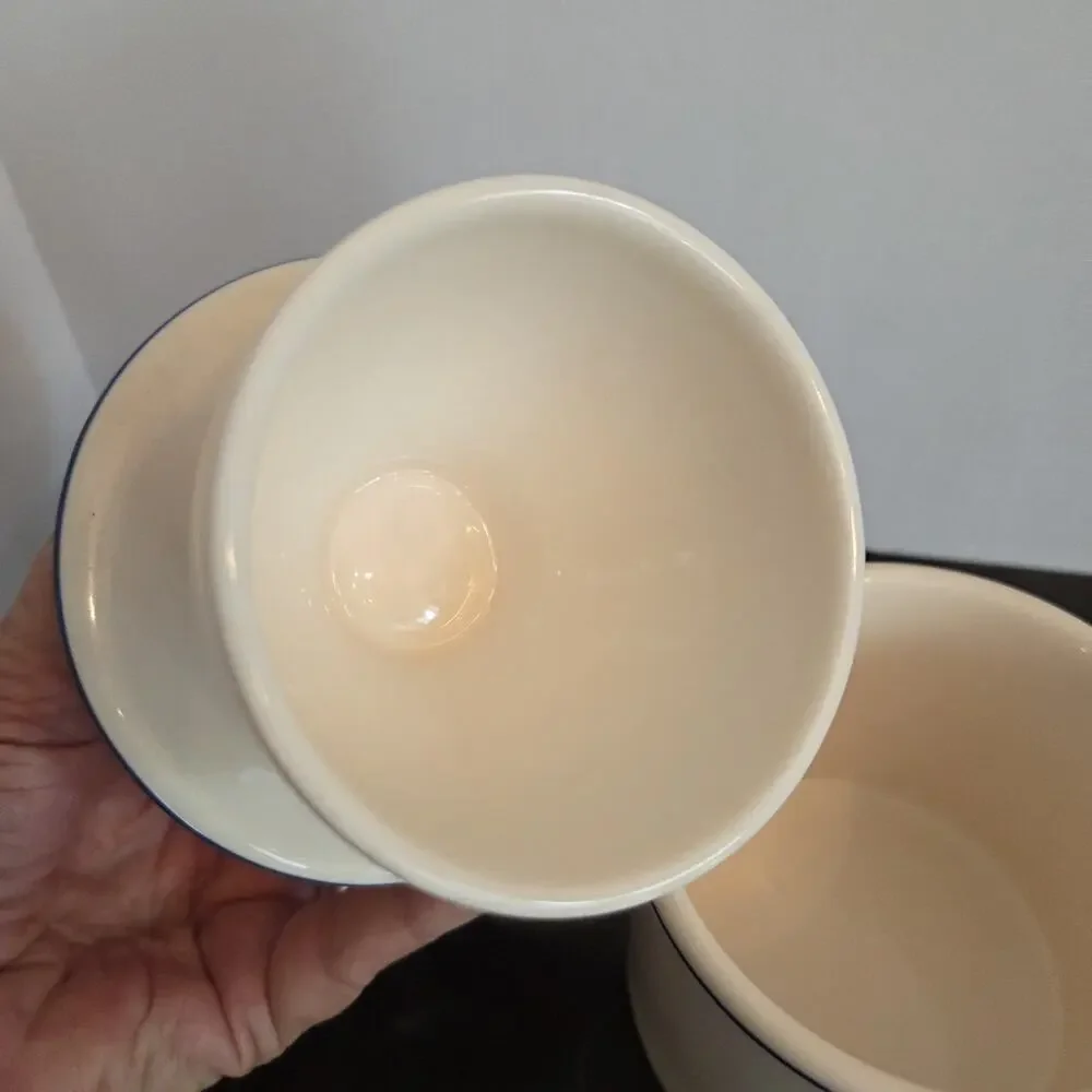 Original Butter Bell Crock Cream Blue Stripe Stoneware Farmhouse 1/2 Cup